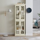 Lighted Glass Curio Cabinet White Wood Frame  Display wine Storage  W bulb