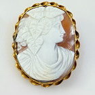Antique Cameo Brooch Carved Shell Pin Gold Filled Twisted Rope Frame 1 75 