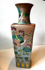 Large 22  Vintage Chinese Famille Rose Square Vase     Hand-painted Crane   Lotus 
