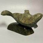Inuit Carved Beluga Whale Seal On Stone Stand Sculpture Signed Noah Nowdla