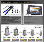 Kit De Remachadora Sae 420 Piezas Con Tuercas Roscadas De Acero Para Auto Y Mueb