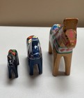 Vintage Lot Of 3 Hand Painted Akta Dalahemslojd Nils Olsson Swedish Dala Horses