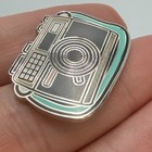 Retro Film Camera Enamel Lapel Pin Mint Strap Photography Greenwich Letterpress