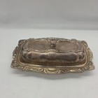 Vintage Silver Plate Butter Dish Metal Glass Insert Ornate Design