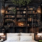 Vintage Bookshelf Tapestry  Medieval Gothic Bookcase Tapestry Spooky Library Tap