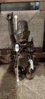 African Kongo Fetish Power Figure Glass Eyes Stomach Feathers 20    Inch Repaired