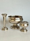 Vintage Ianthe Silver Plated Table Centerpiece Set Of 3 Rose Bowl  Trumpet Vase