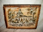 Vintage Folk Art Birch Bark Painting Primitive Relief Church Birch Frame