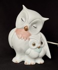 Vintage Ceramic Owl Lamp 6  White Nightlight Mother Baby Owls Ucgc Taiwan