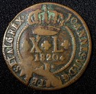 Brazil Jo  o Vi Copper 1820 B 40 Reis 35 Mm Bahia Mint Scarce Km  319 2  27 477 