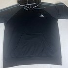 Adidas Mens Pullover Hoodie Black Grey Three Stripe Raglan Sweatshirt Xl