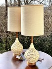 Pair Of Mcm Mid Century Modern Basket Style Lamps With Original Barrel Shades
