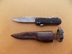 Old Antique Folding Bowie Knife With Checkered Horn Handle