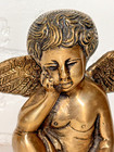 Rare Style Vintage Heavy Solid Brass Cherub Angel Figurine Ornate Detail Decor