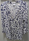 Old Navy White And Navy Floral V-neck Long-sleeve Rayon Tunic Large