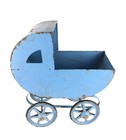 Antique Sheet Metal Doll Pram Baby Carriage Cast Iron Wheels 14 X 7 X 10  1930s