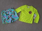 Ocean Pacific  Nwt Neon Long Sleeve Rash Guard Shirt   Shark Swim Shorts  4 New 