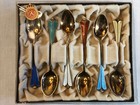 Vintage David Andersen Norway Sterling Silver 6 Spoon Set Demitasse Gilt Enamel 