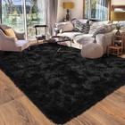 Soft Shaggy Black Area Rug 5  X 7  - Modern Non-slip Plush Carpet For Home Decor