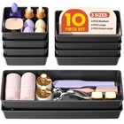 10 Pack Large Size Plastic Drawer Organizers Set  3 Sizes Desk Drawer Black