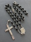Vintage Grenci Sterling Silver Rosary 23    Black Beads Italy Catholic Crucifix