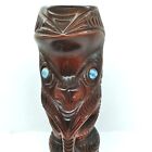 Maori Large Wood Carved Statue Figure Tiki Tekoteko Flute Abalone Eyes 15 5 