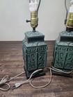 Vintage James Mont Archaic Bronze Lamps Pair Mcm Hollywood Regency Asian Cast  