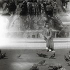 Lyon  Man Sitting Fountain Edge  Pigeons  Light - Vintage Photo Snapshot  1951