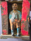 Antique 1885 J   E Stevens Cast Iron Bank With Man In Cabin