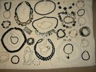 35  Pc  Vintage Retro Black-white-cream Necklace   Bracelet Plastic Beads Lot