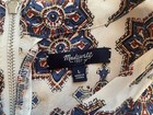 Madewell 100  Silk Geometric Zip Back Short Sleeve Blouse M Cream Blue Red