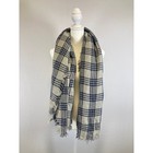 Cozy Plaid Unbranded Women Os Cream Navy Blue Oversized Fringed Blanket Scarf