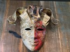 Venetian Mardi Gras Mask Paper Mac-he Hand Painted Red Cream Gold Music Bells