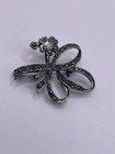 Vintage Sterling Silver Marcasite Brooch 925 Bow Ribbon Antique Renaissance