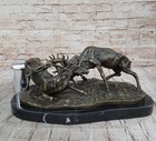 Stag Fighting Buck Bronze Sculpture Animal Figurine Wildlife Figure Artwork Art