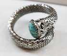 Vintage 1940s Silver Oremesh Snake Skin Coil Bracelet  Turquoise 9  Some Wear