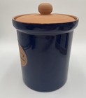 Vintage Terracotta Canister With Lid Blue Glazed Clay Container Tuscany Italy