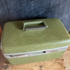 Vintage Avocado Green Hard Side Train Make-up Case W Tray   Mirror No Key 15   x9   