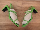 Sandro Neon Green Leather Heeled Squared Toe Sandals Womens 37 And 40
