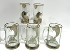 5x Rockwell Silver Mcm Sterling Overlay Sailfish Beer Mugs Glasses Barware