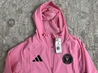 Adidas Inter Miami Cf Mls Soccer Jacket Size M Pink Black Full Zip Hooded