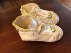 Vintage Infant baby White Leather Beaded Moccasins Shoes
