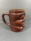 Vintage Brown Ceramic Tiki Mug With Handle - Coffee Tea Barware - 12 Oz