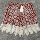 Solitaire Kimono Shorts Set Womens Large Red White Crochet Boho Festival New