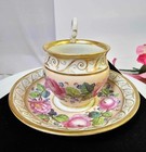 Rare Antique Kpm Royal Berlin Cup   Saucer Pink Rose Swan Handle Porcelain- Read