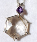 Rutilated Quartz Flower Of Life Pendant With Amethyst J1228