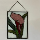 Stained Glass Pink Red Lilly Suncatcher Window Panel Botanical Wall Art 10  X 8 