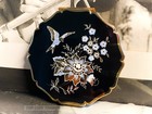 Black Gold Blue Bird Queen Stratton Vintage Powder Compact  Makeup Mirror-1b
