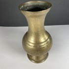 Vintage Brass Vase With Etched Floral Designs Eight Inches Tall Made In India 