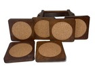 Mcm Wooden   Cork Coaster Set 6 Coasters W wood Holder Vtg Mid Century Modern